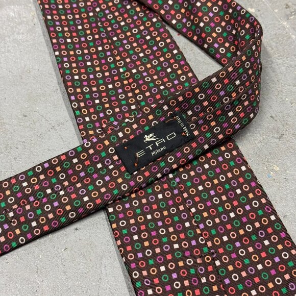 ETRO Milano Tie 100% Silk Made in Italy Satin Brown Dot Pattern 4.5" - Picture 6 of 7